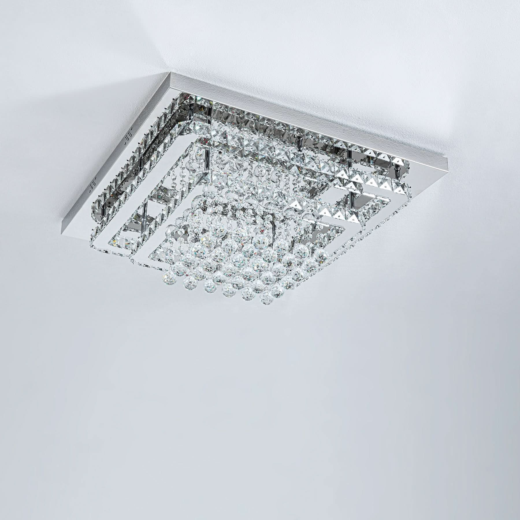 60cm W Double-Layer LED Ceiling Light Fixture with Crystal Drops