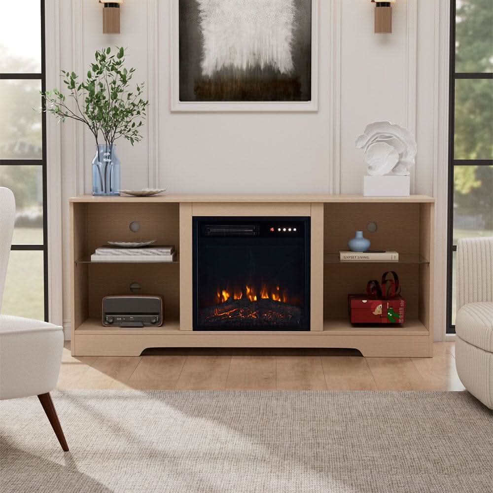 Wood Grain Fireplace Cabinet with 18inch Electric Fire | Touchscreen-enabled & remote-controlled