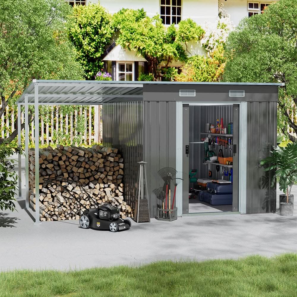 5.5x3.5 ft/ 5.5x5.5 ft/ 5.5x7.5 ft/ 5.5x9 ft Metal Pent Roof Outdoor  Storage Shed with Lean-to
