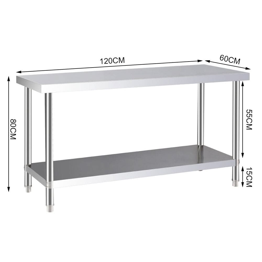 2 Tiers Commercial Kitchen Prep Table Stainless Steel Work Table