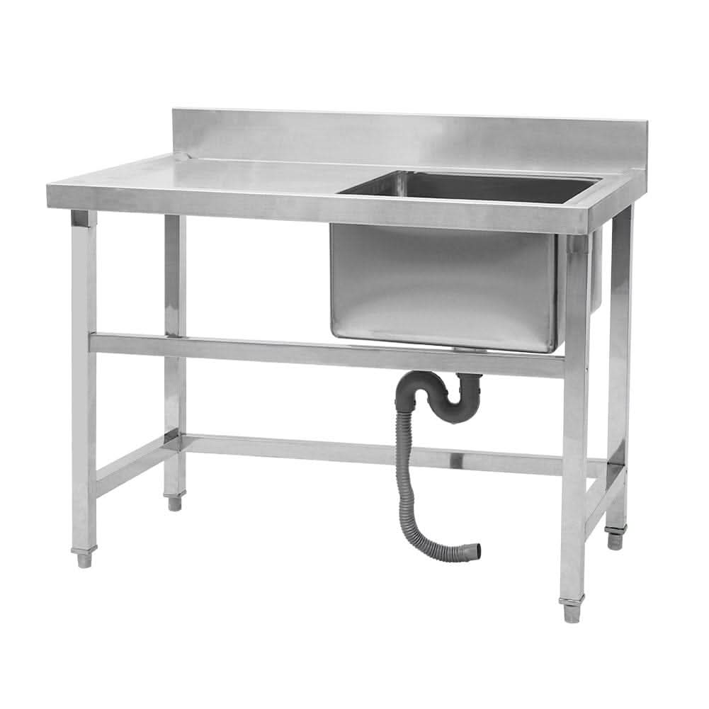 4ft W Stainless Steel Kitchen Commercial Catering Sink with 1/2 Large Compartments