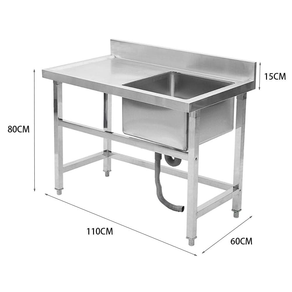 4ft W Stainless Steel Kitchen Commercial Catering Sink with 1/2 Large Compartments