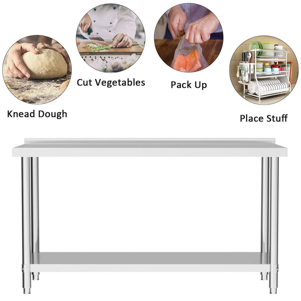 2 Tiers Commercial Kitchen Prep Table Stainless Steel Work Table