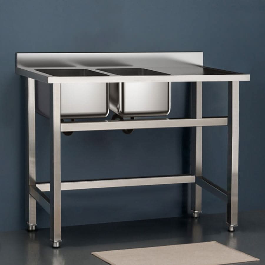 Commercial Kitchen Sink 2 Compartment Stainless Steel with Left Drainboard