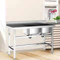 Commercial Kitchen Sink 2 Compartment Stainless Steel with Left Drainboard