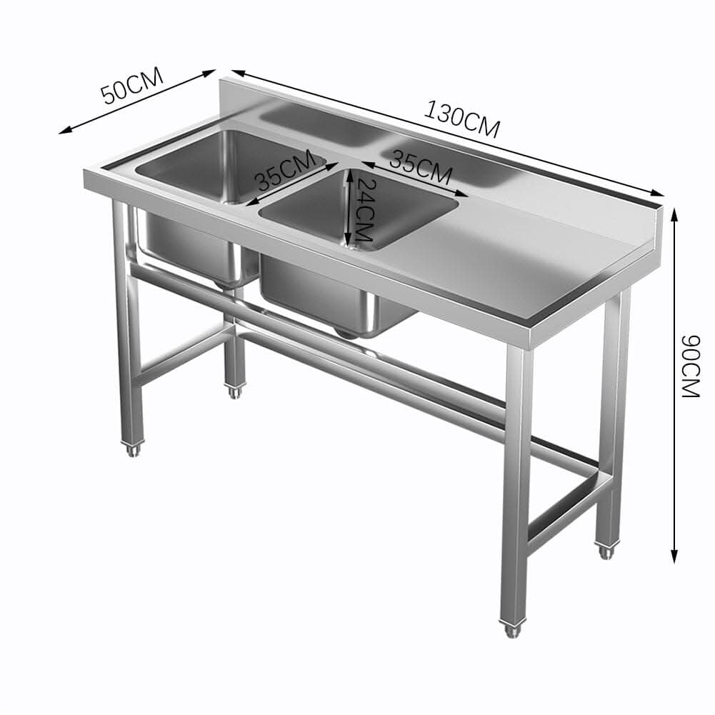 Commercial Kitchen Sink 2 Compartment Stainless Steel with Left Drainboard