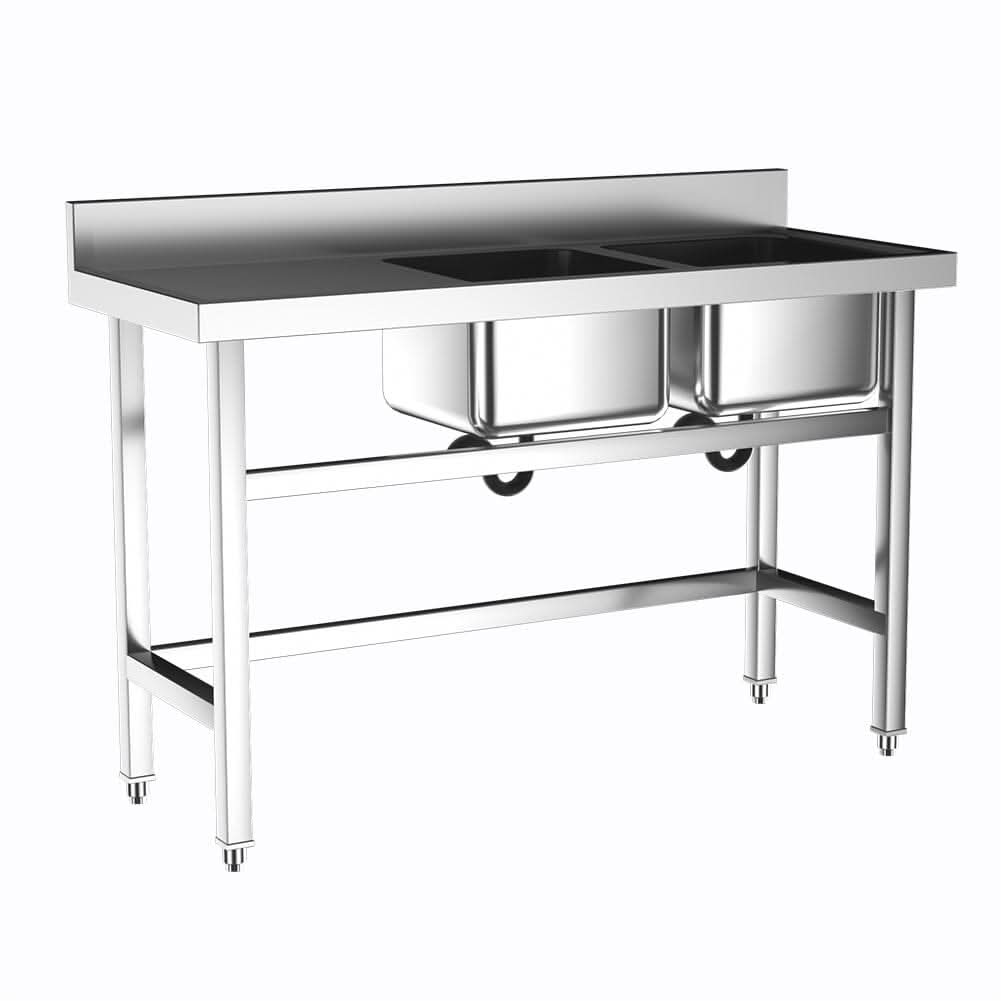 Commercial Kitchen Sink 2 Compartment Stainless Steel with Left Drainboard