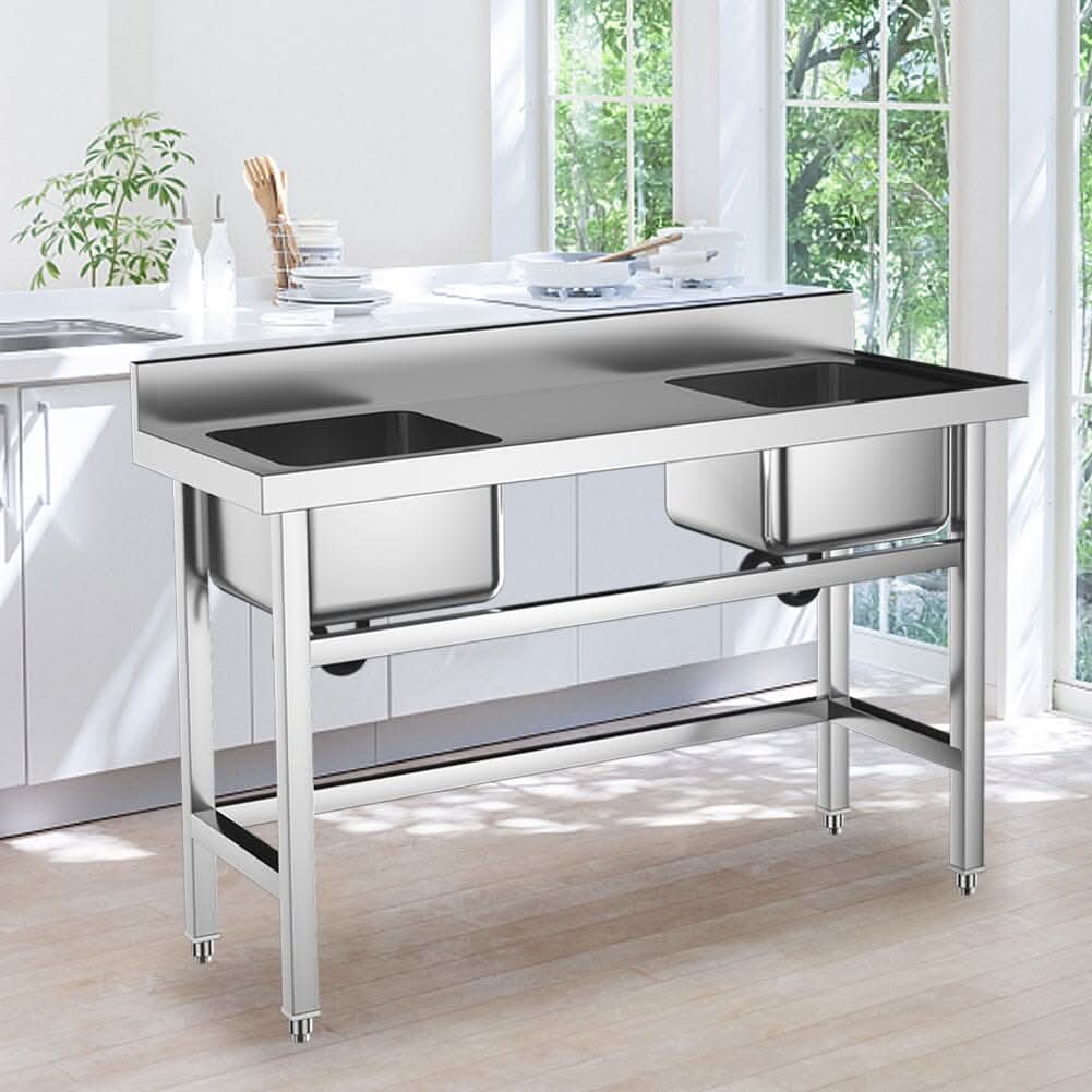 Commercial Kitchen Sink 2 Compartment Stainless Steel with Left Drainboard