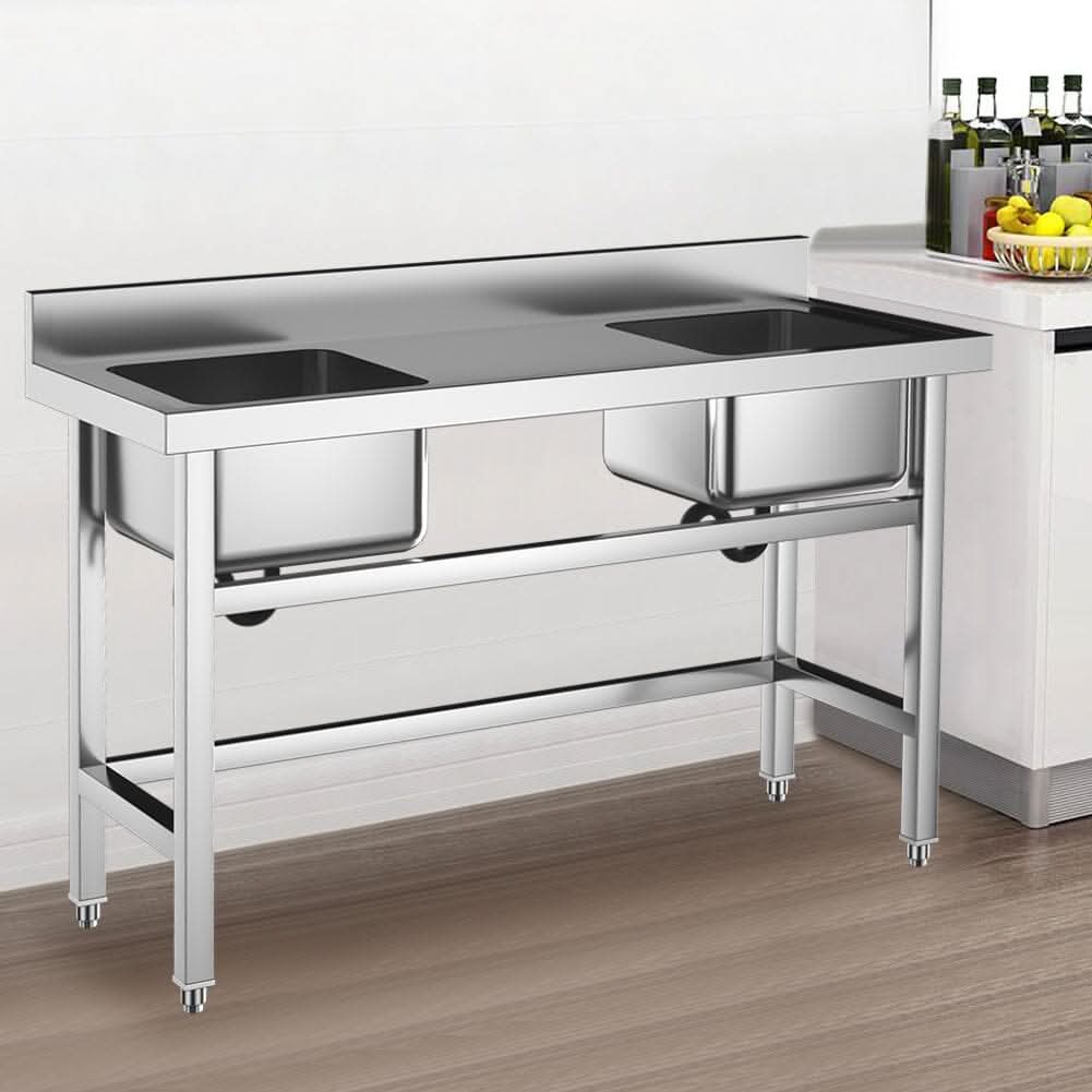 Commercial Kitchen Sink 2 Compartment Stainless Steel with Left Drainboard