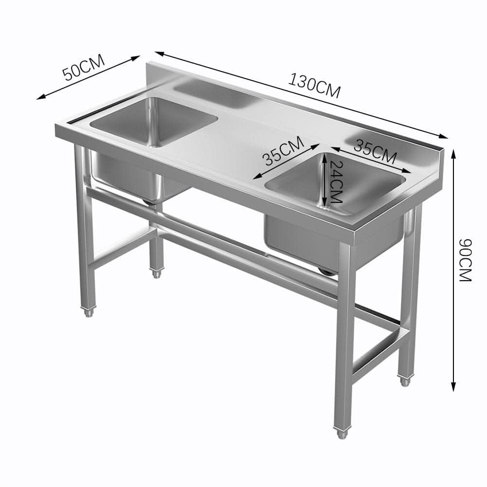 Commercial Kitchen Sink 2 Compartment Stainless Steel with Left Drainboard