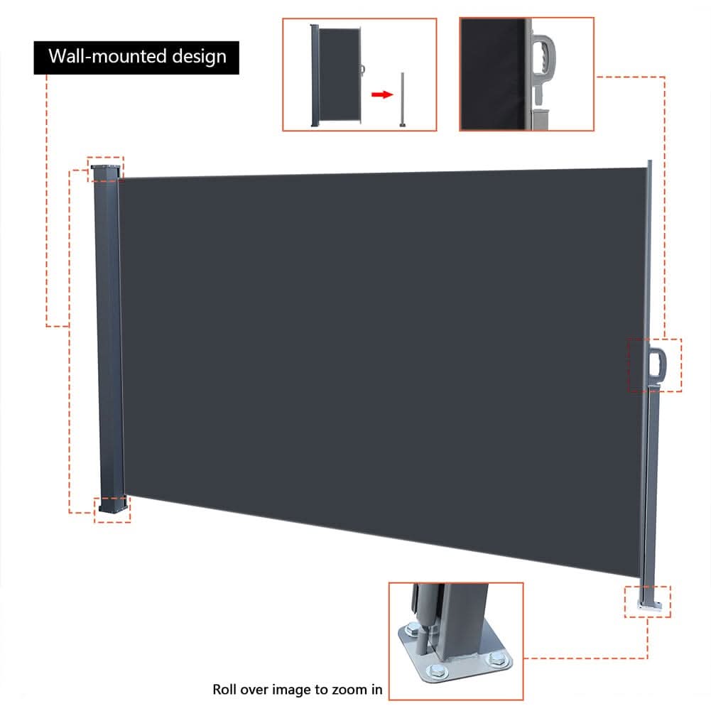 9ft Awning Outdoor Retractable Privacy Side Awning (Grey/Brown)