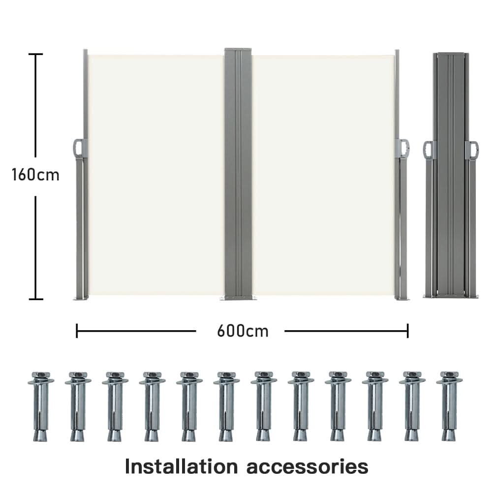 9ft Retractable Double Side Awning - White Water Resistant