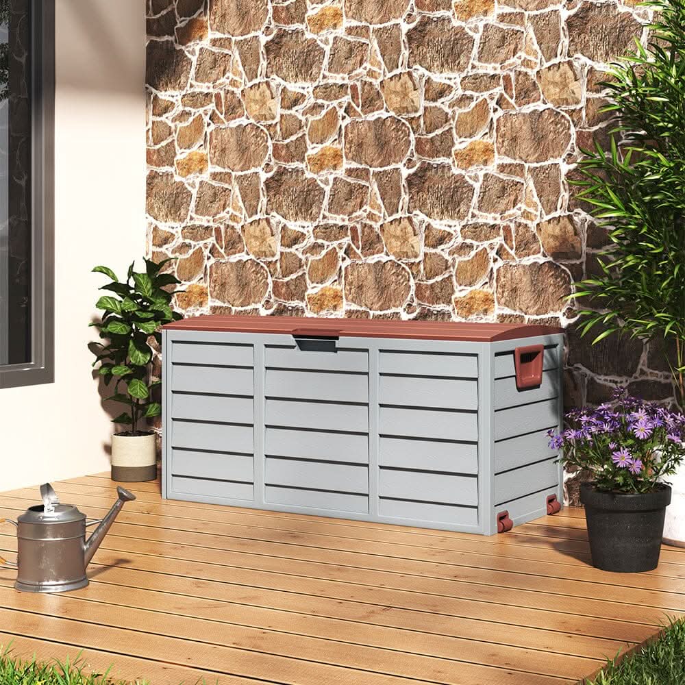 3ft L Grey Garden Storage Chest Box with Brown/Black Cover