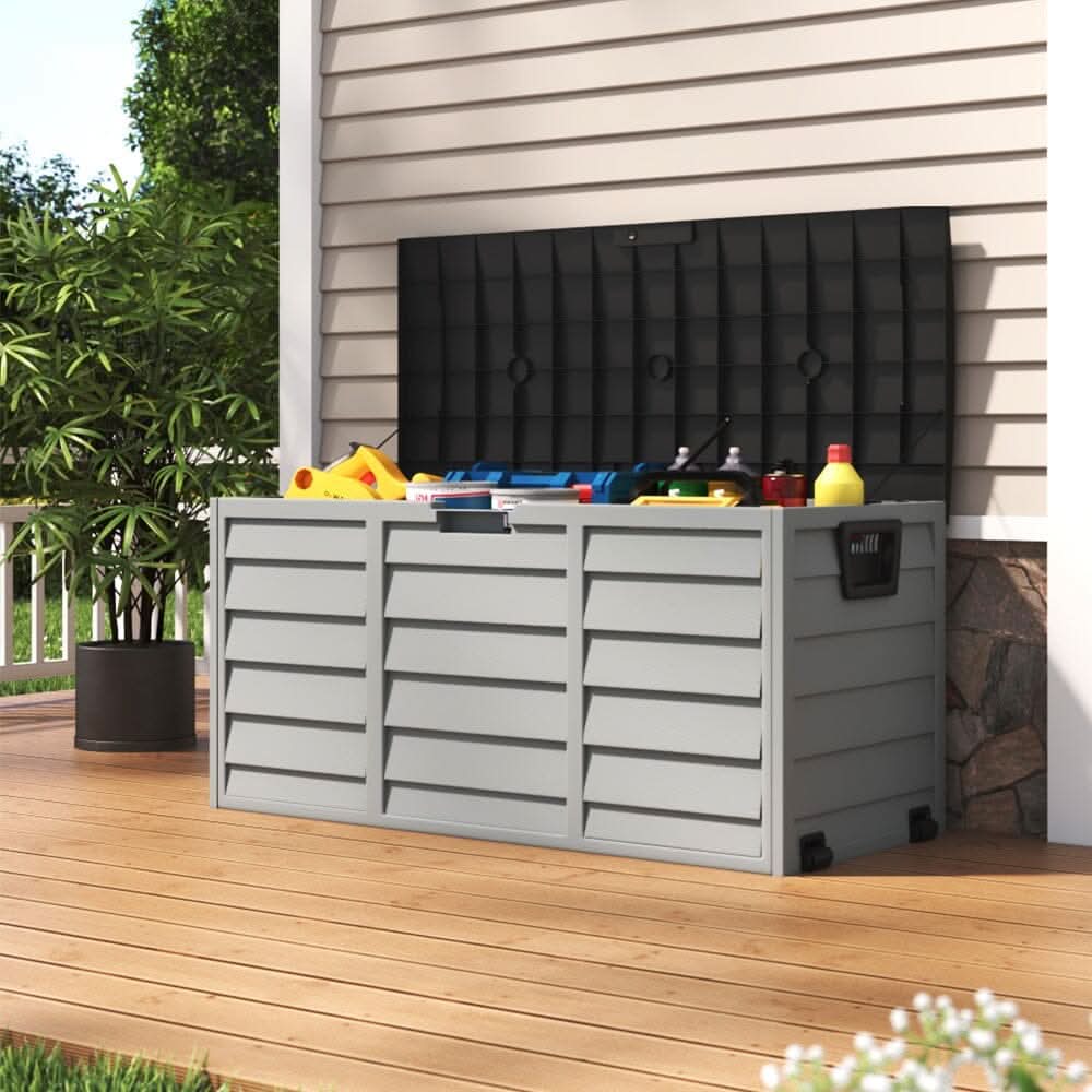 4ft PP Garden Storage Deck Box Large Outdoor Grey/Black