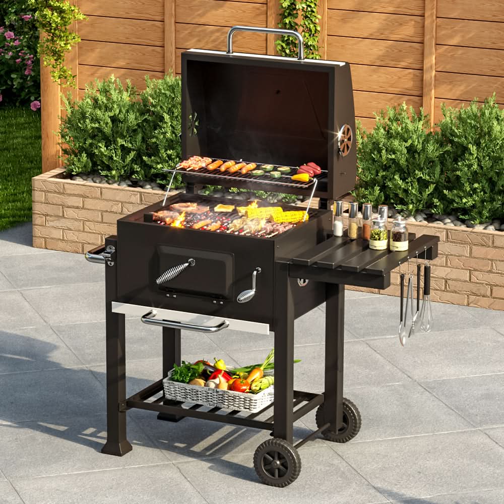 3ft Charcoal BBQ Grill Barrel with Side Table