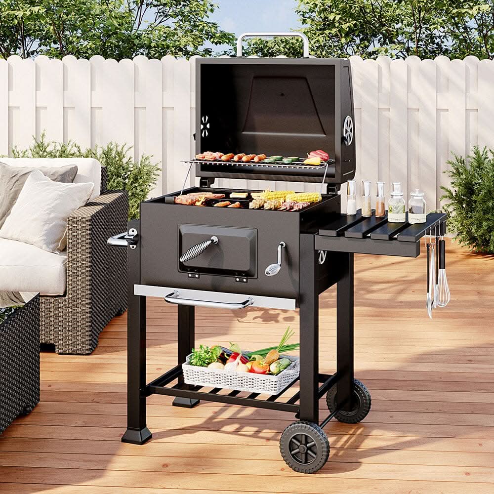 3ft Charcoal BBQ Grill Barrel with Side Table