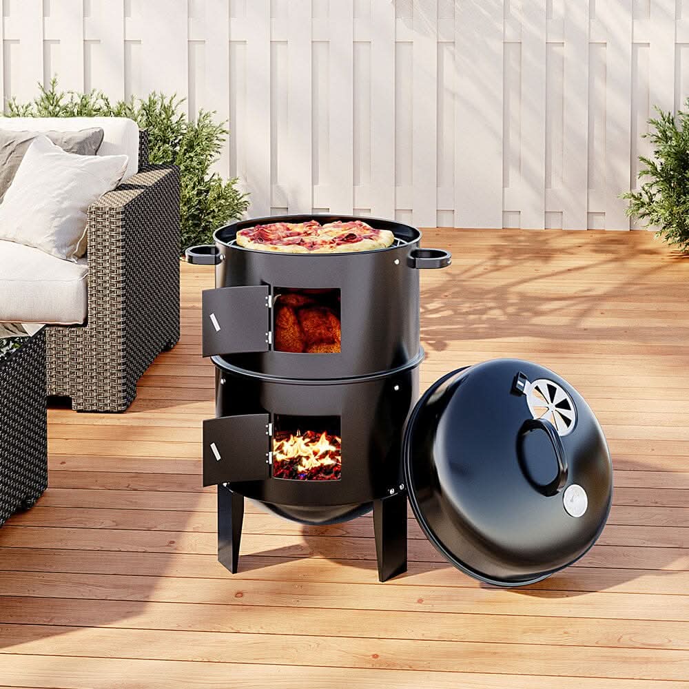 80 cm H 3 in 1 BBQ Charcoal Grill 3 Tier Smoker