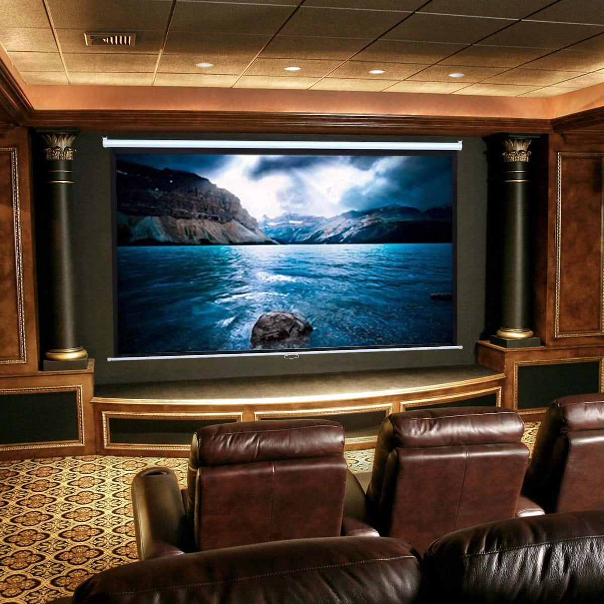 4:3 Manual Pull Down Projector Screen Home Theater Projection Movie Screen