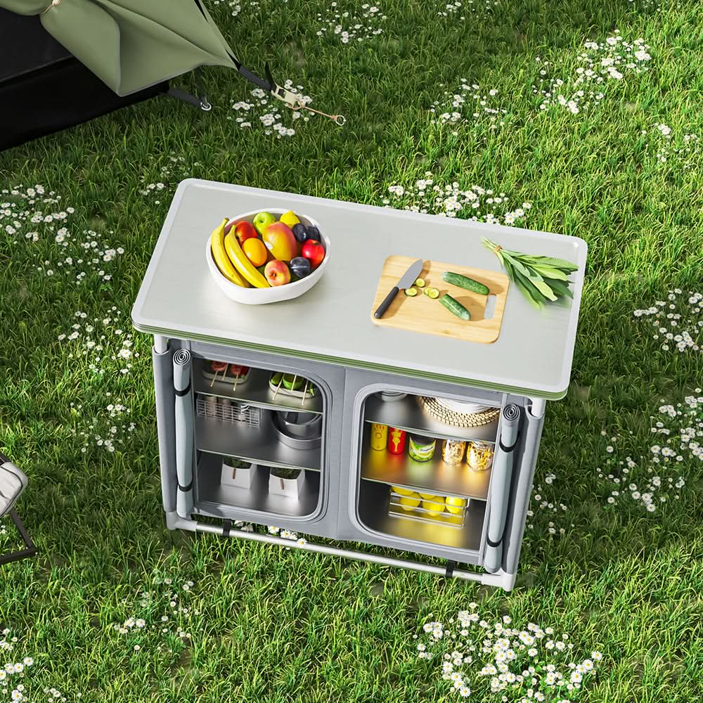Camping Outdoor Kitchen with 4 Adjustable Feet and 6 Layers