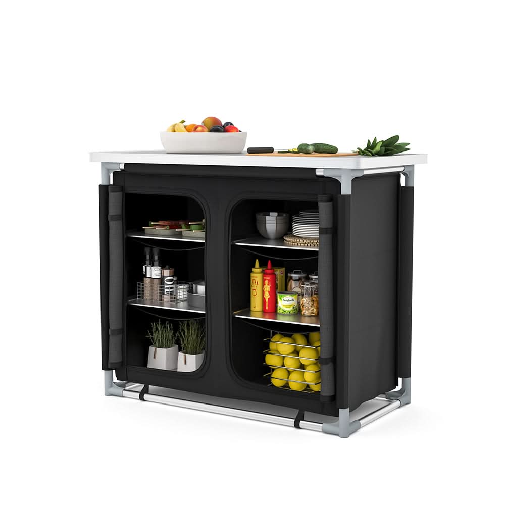 Camping Outdoor Kitchen with 4 Adjustable Feet and 6 Layers