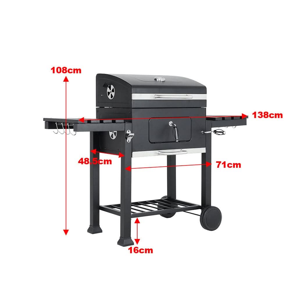 3ft Outdoor Carbon Steel BBQ Cooker BBQ Grill Side Shelves