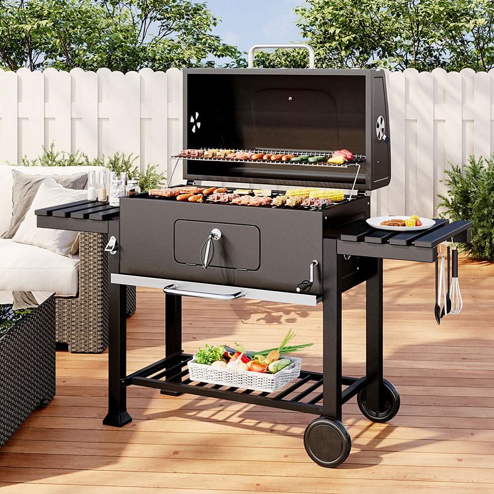 Barrel Charcoal Outdoor Grill Wide 160cm with Side Shelves