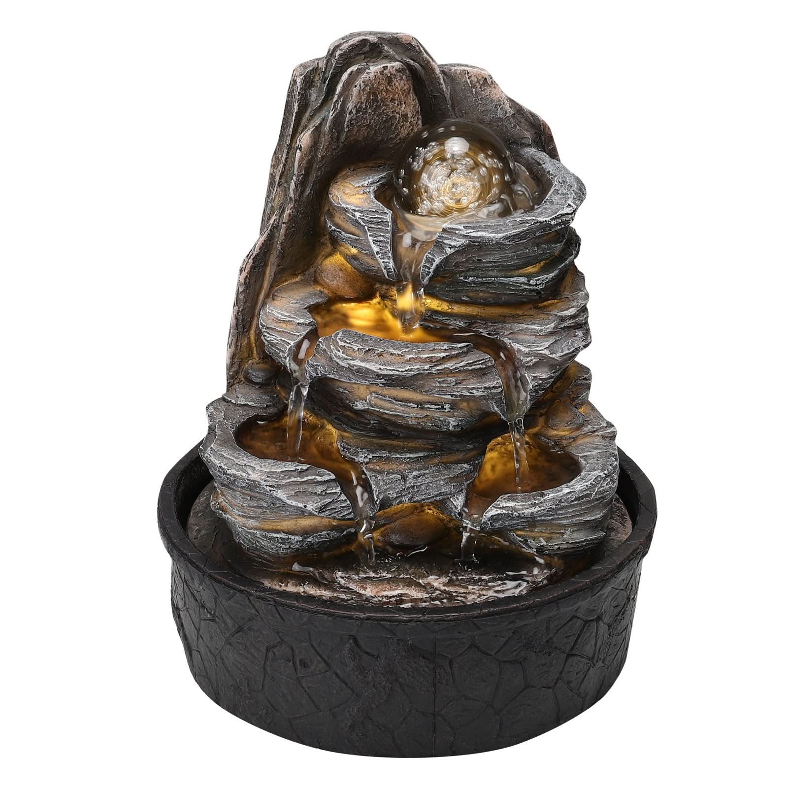 Tiered Rock Cascading Tabletop Water Fountain with LED Crystal Ball