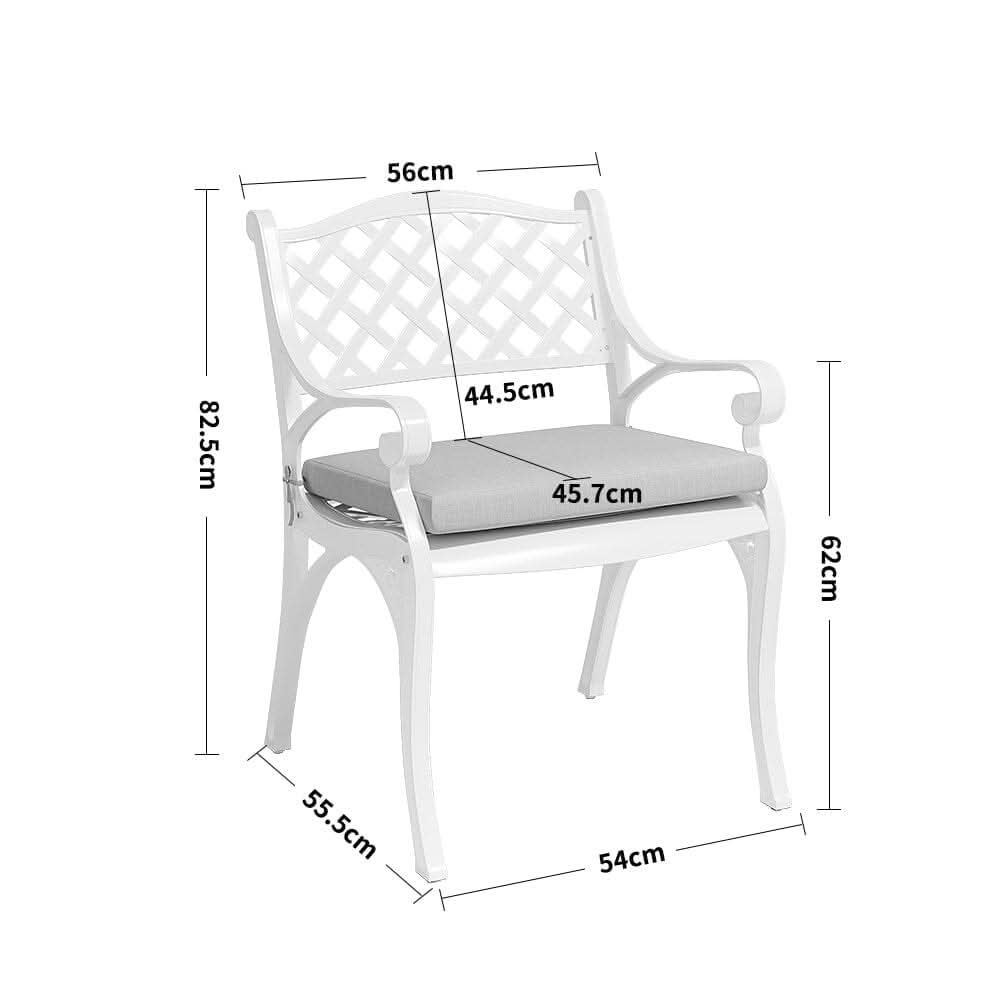 Set of 2 Garden Chairs Cast Aluminium Armchairs with Cushion Black/White