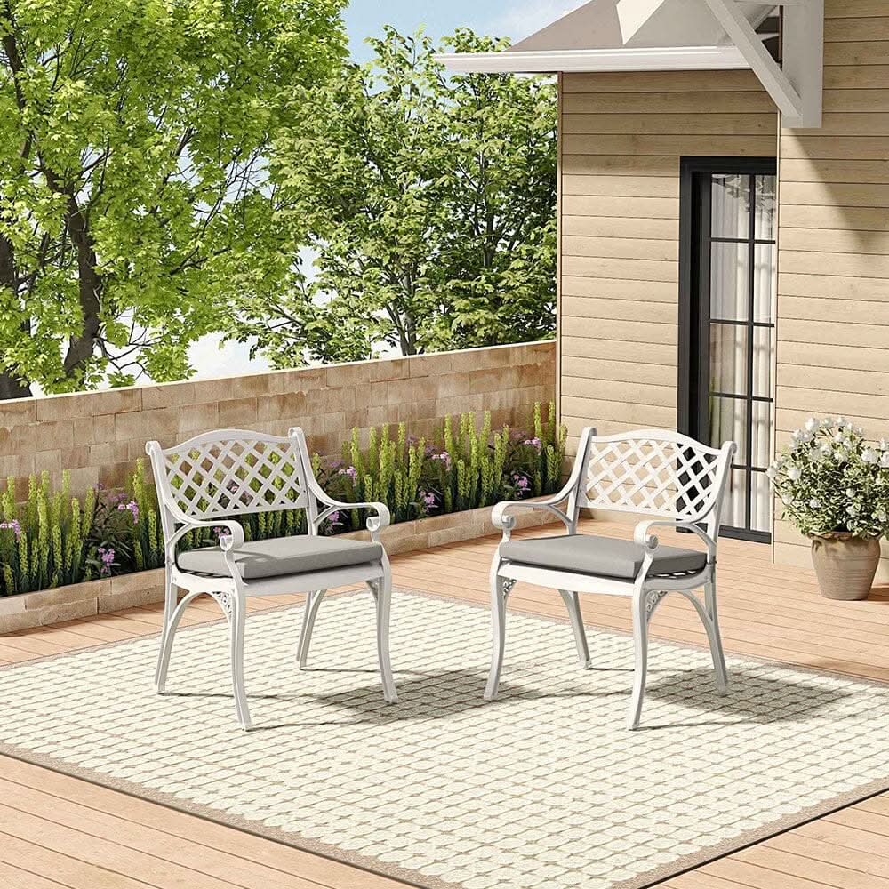 Set of 2 Garden Chairs Cast Aluminium Armchairs with Cushion Black/White