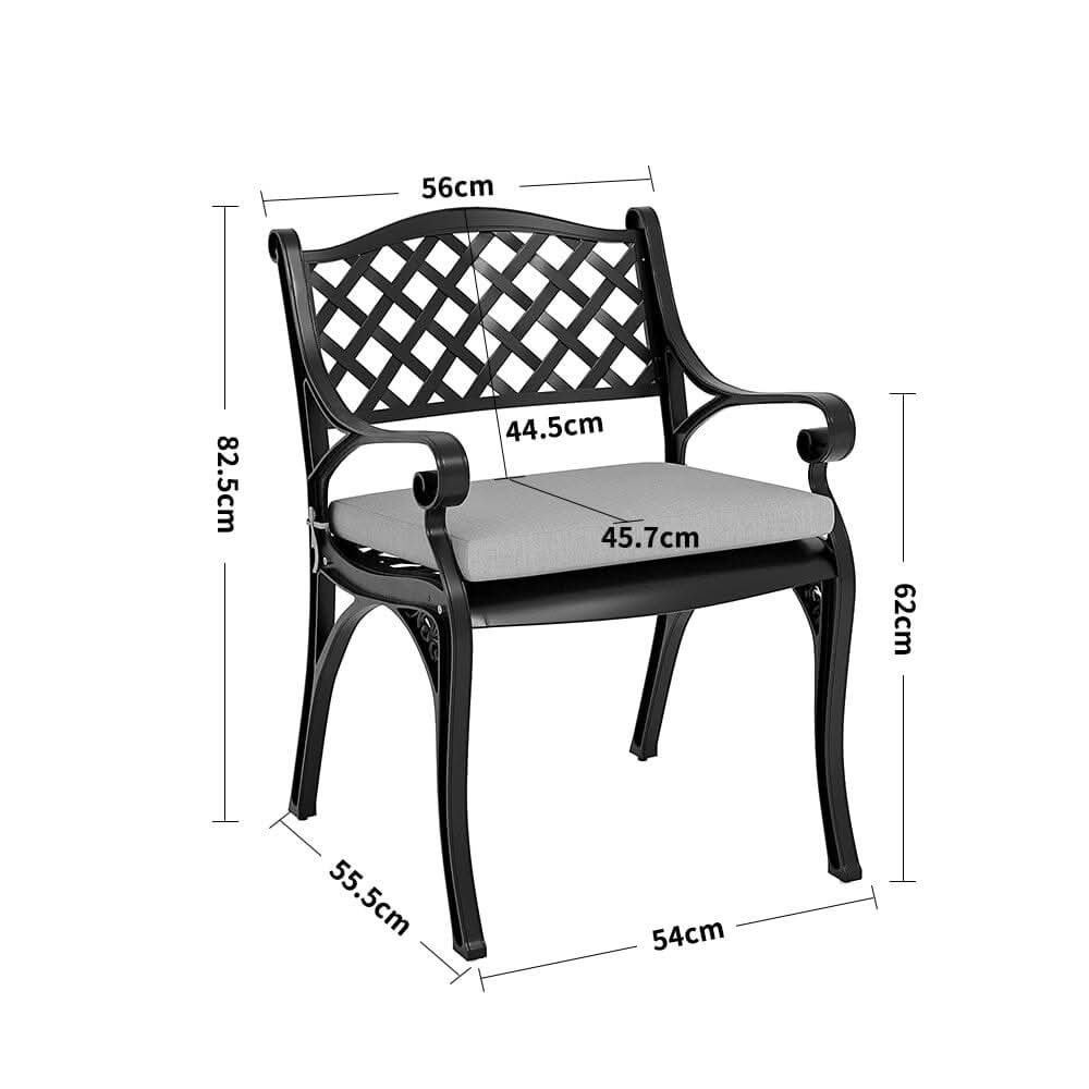 Set of 2 Garden Chairs Cast Aluminium Armchairs with Cushion Black/White