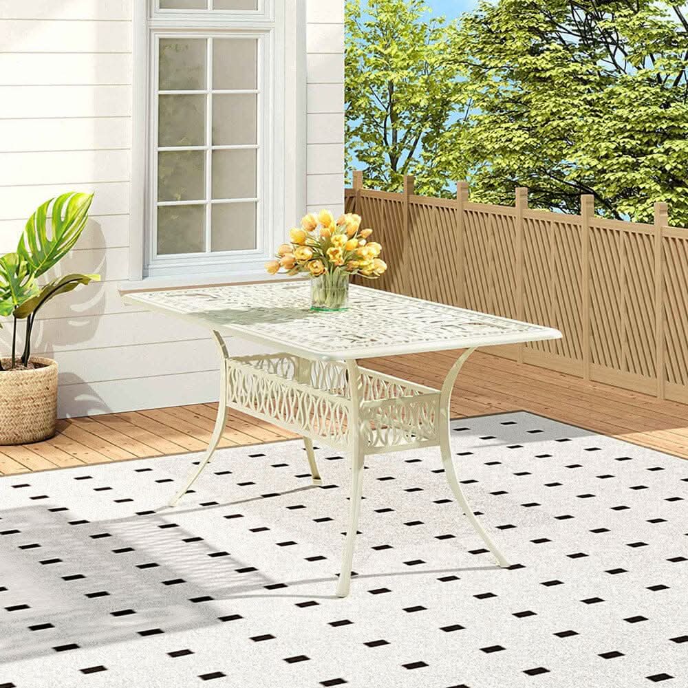 150cm Wide Garden Dining Table Hollow Cast Aluminium Tables White/Black