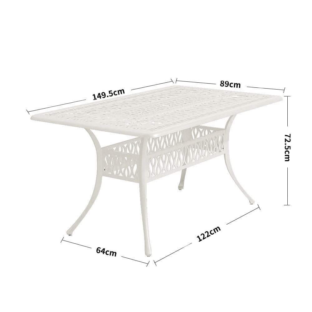 150cm Wide Garden Dining Table Hollow Cast Aluminium Tables White/Black