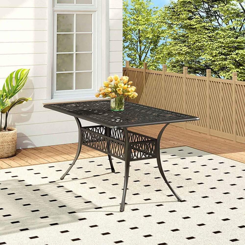150cm Wide Garden Dining Table Hollow Cast Aluminium Tables White/Black