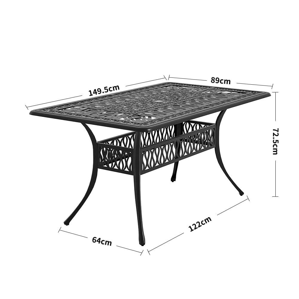 150cm Wide Garden Dining Table Hollow Cast Aluminium Tables White/Black