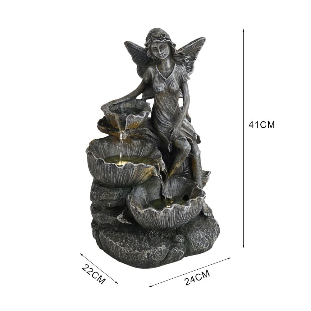 50cm H Angle Shape Solar Resin Water Fountain with LED Lights