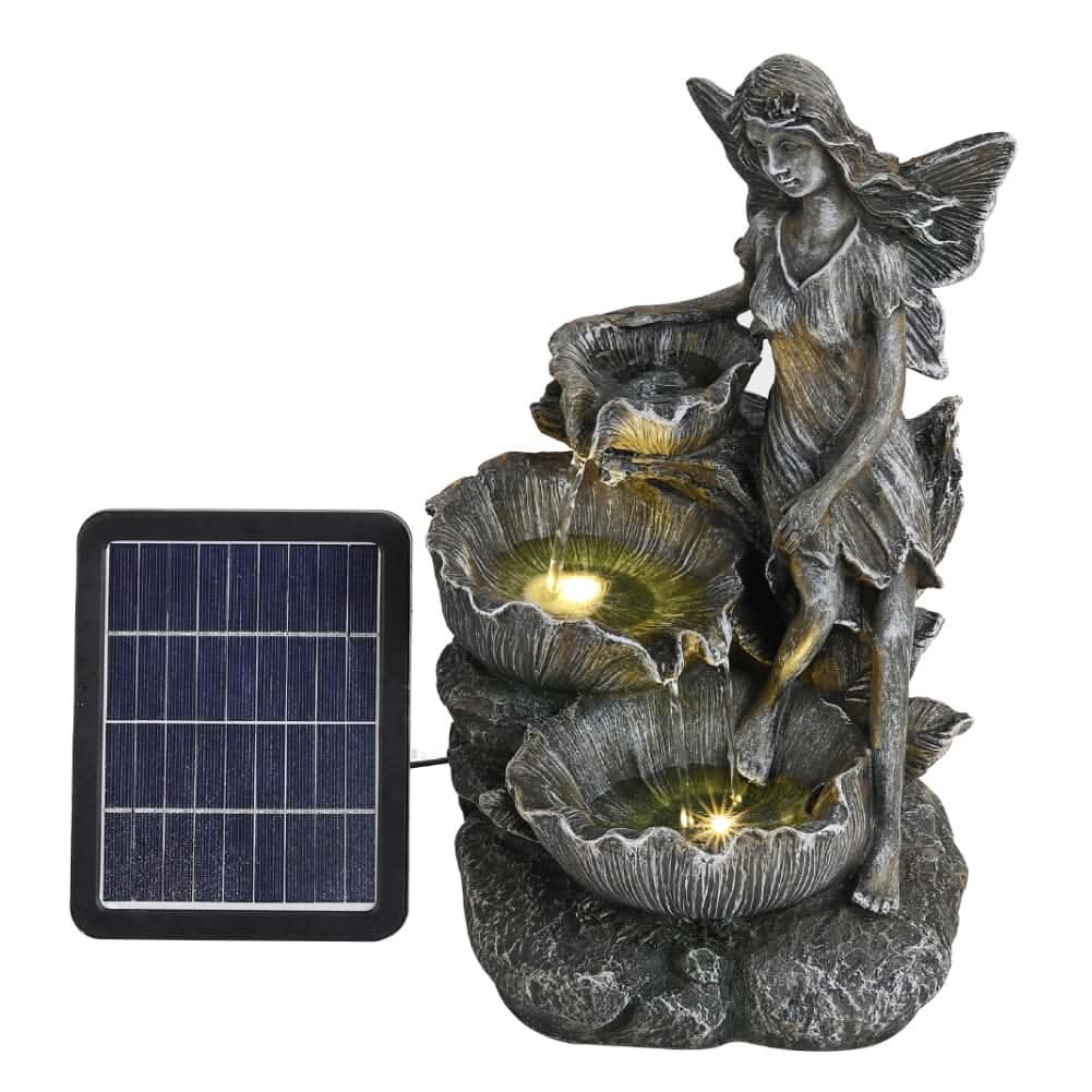 50cm H Angle Shape Solar Resin Water Fountain with LED Lights