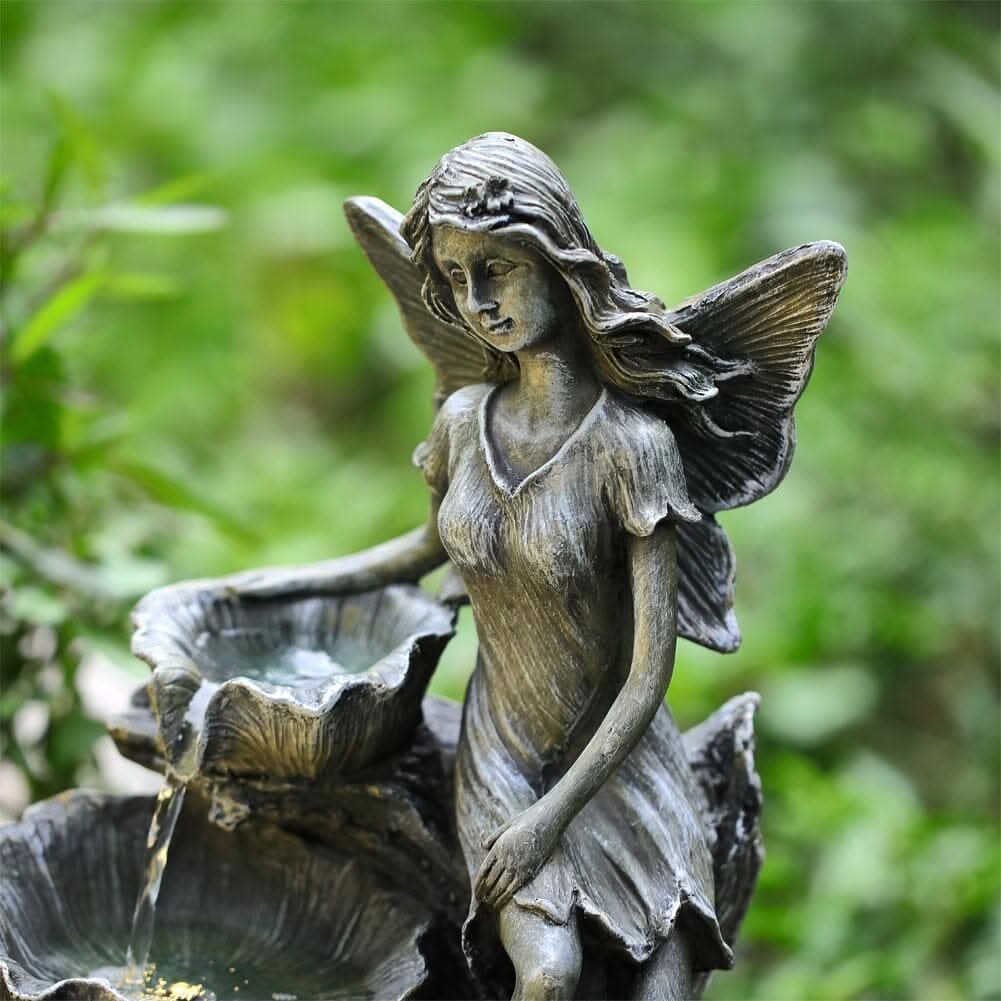 50cm H Angle Shape Solar Resin Water Fountain with LED Lights