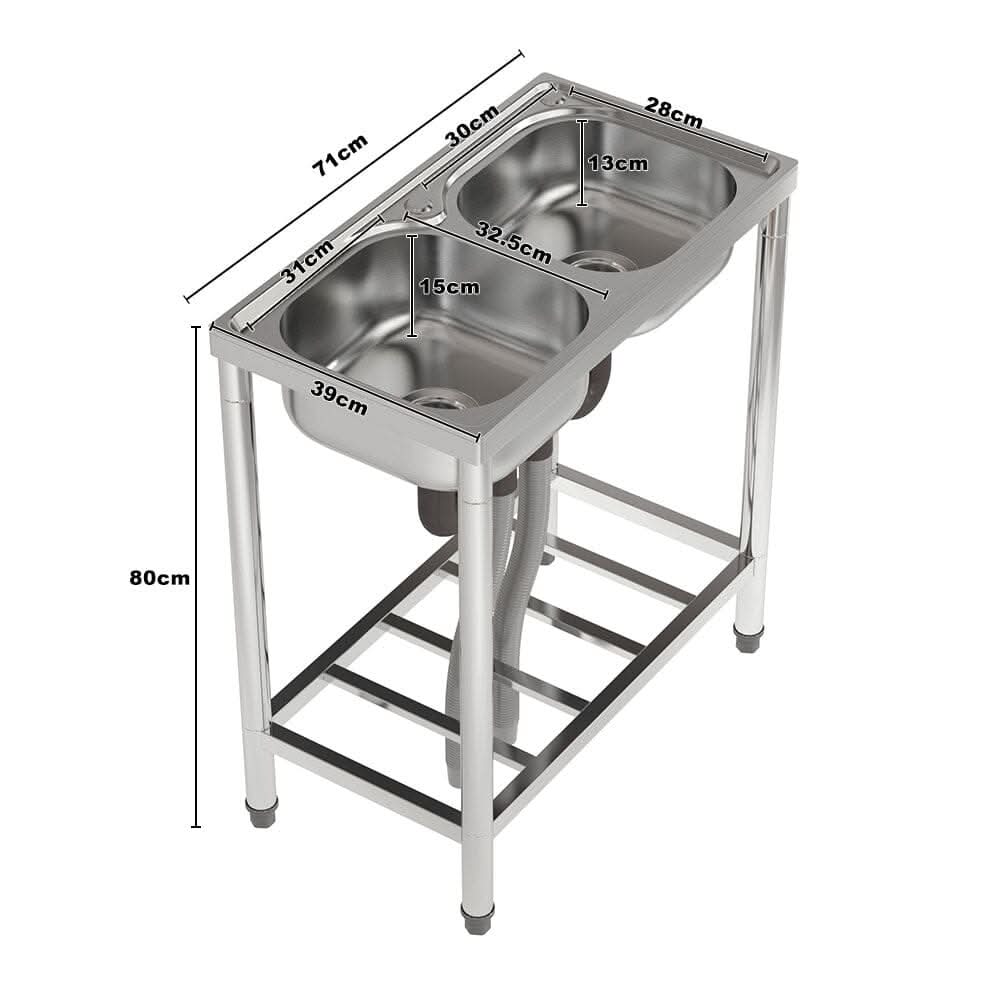 2ft Two Compartment Stainless Steel Commercial Bar Sink with Shelf