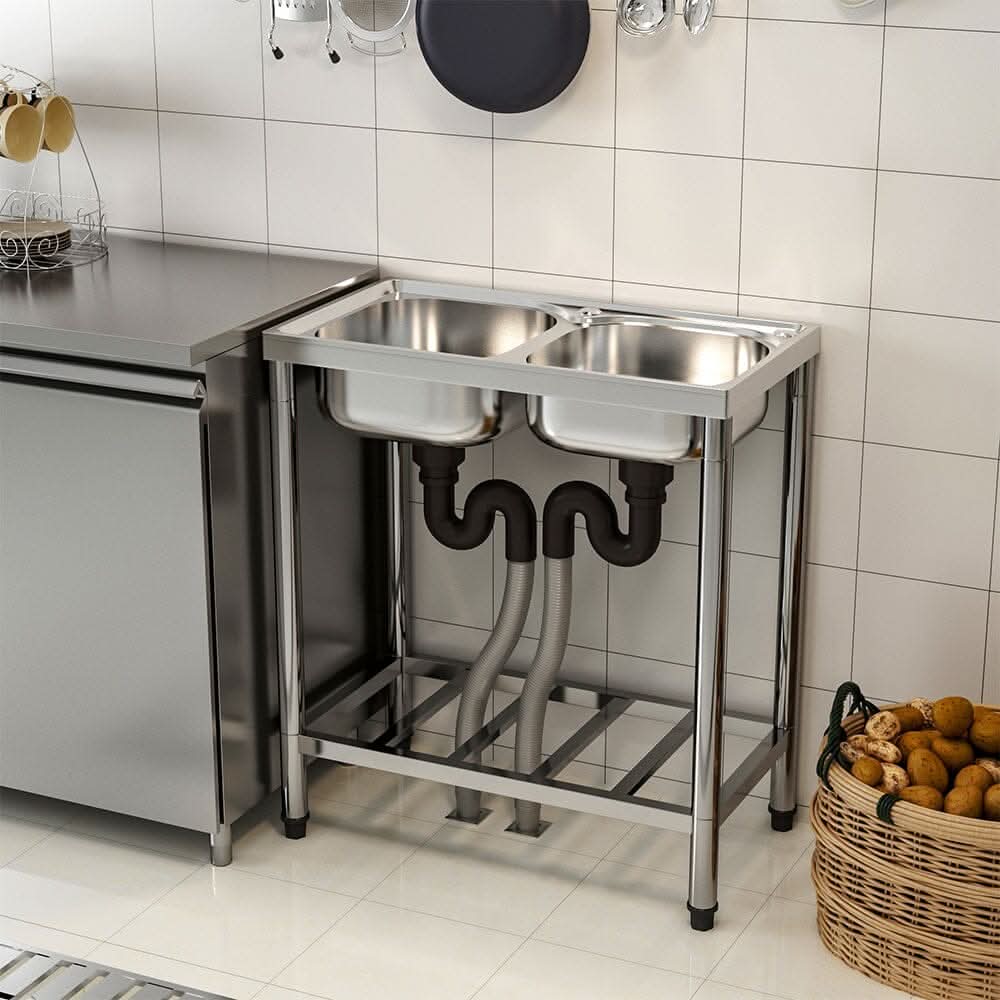 2ft Two Compartment Stainless Steel Commercial Bar Sink with Shelf