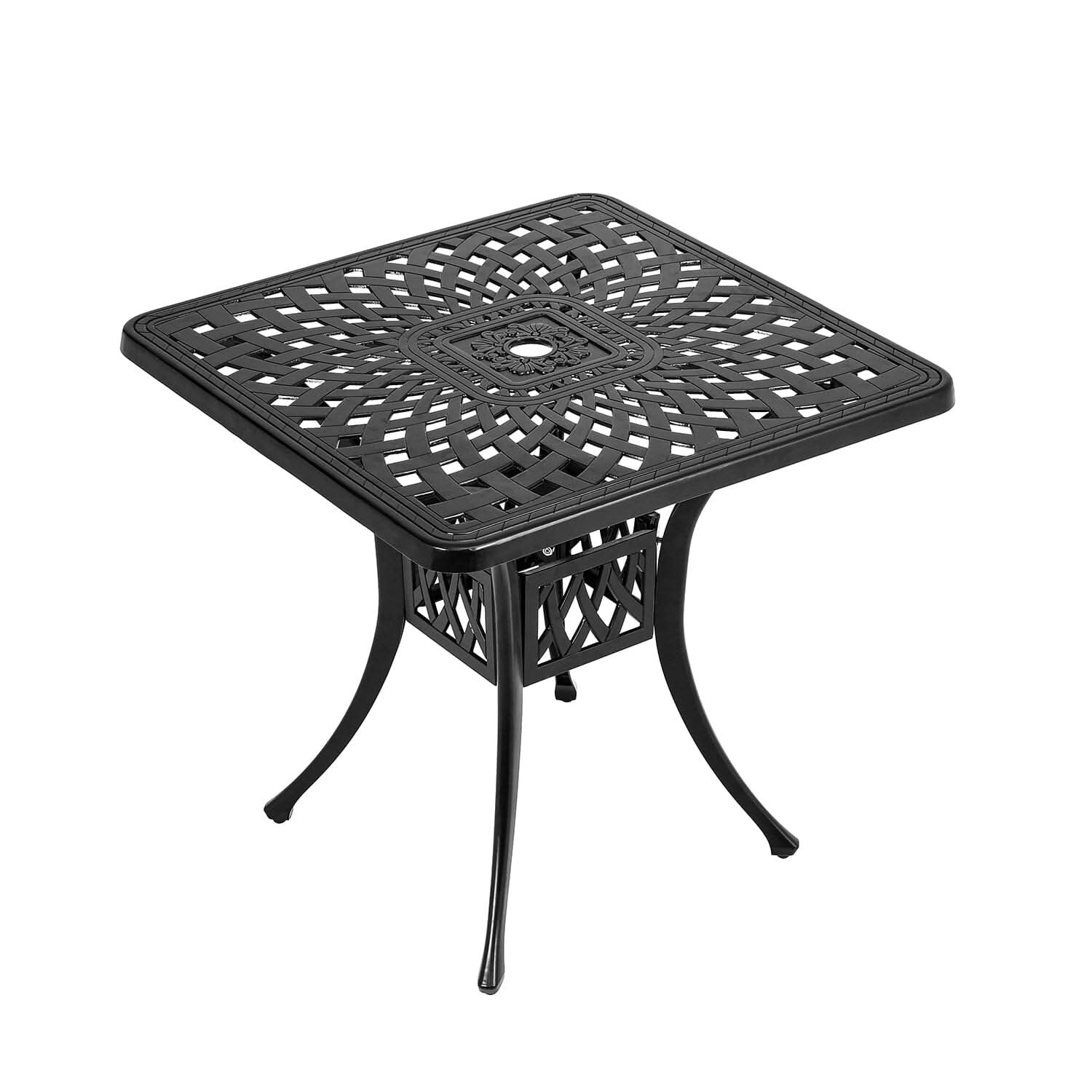 Black 2.6ft Cast Aluminium Square Garden Dining Table for Outdoors