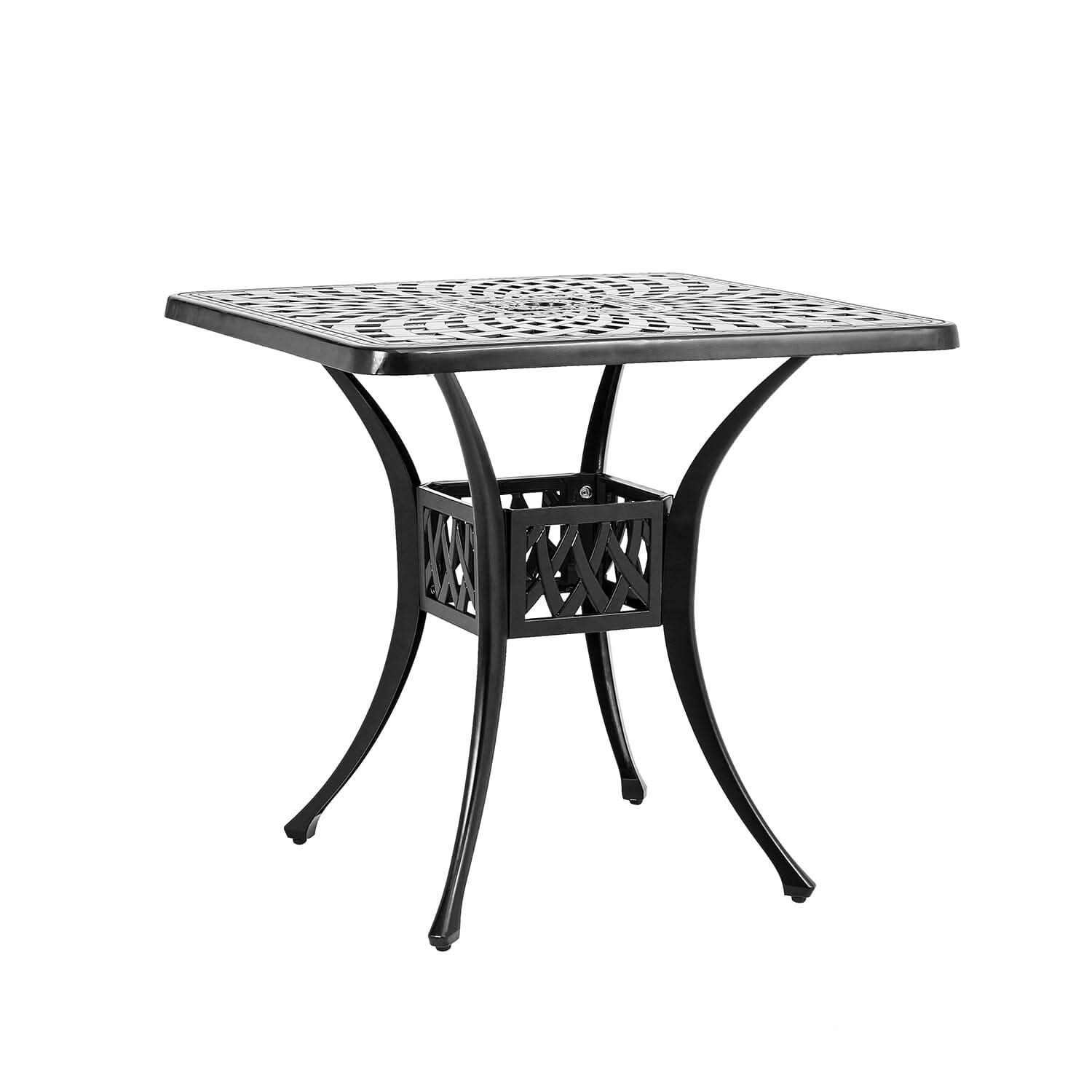 Black 2.6ft Cast Aluminium Square Garden Dining Table for Outdoors