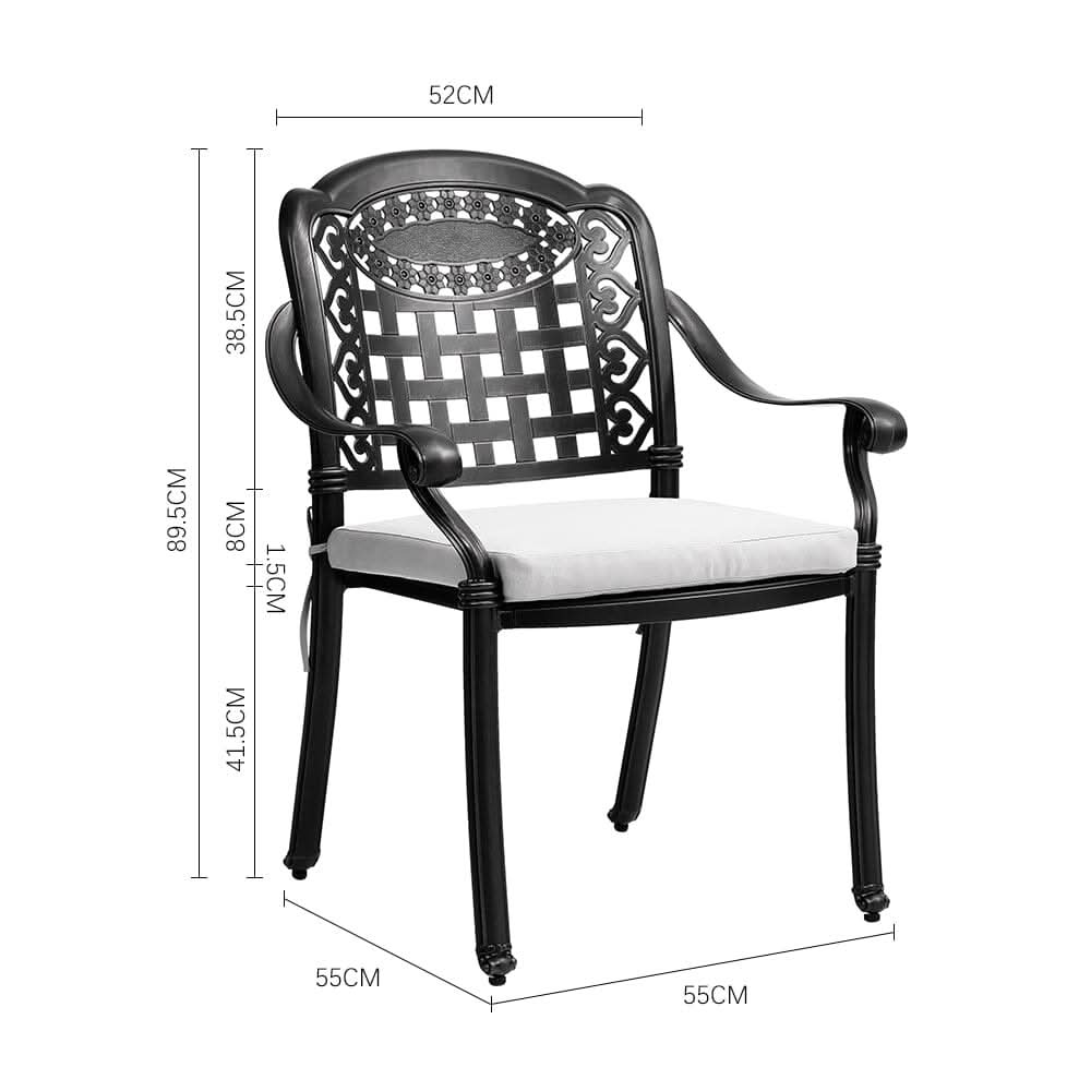 Set of 2 Outdoor Dining Chairs with Cushions Cast Aluminium