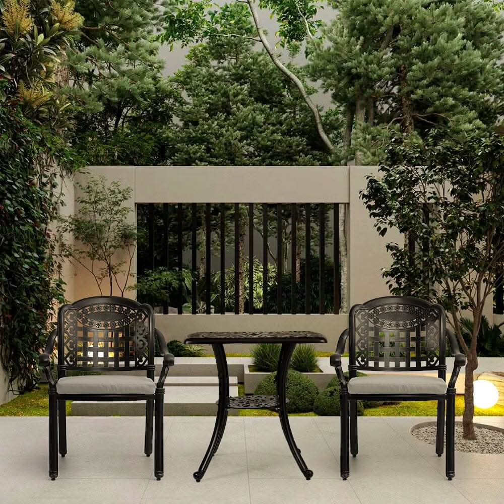 Set of 2 Outdoor Dining Chairs with Cushions Cast Aluminium