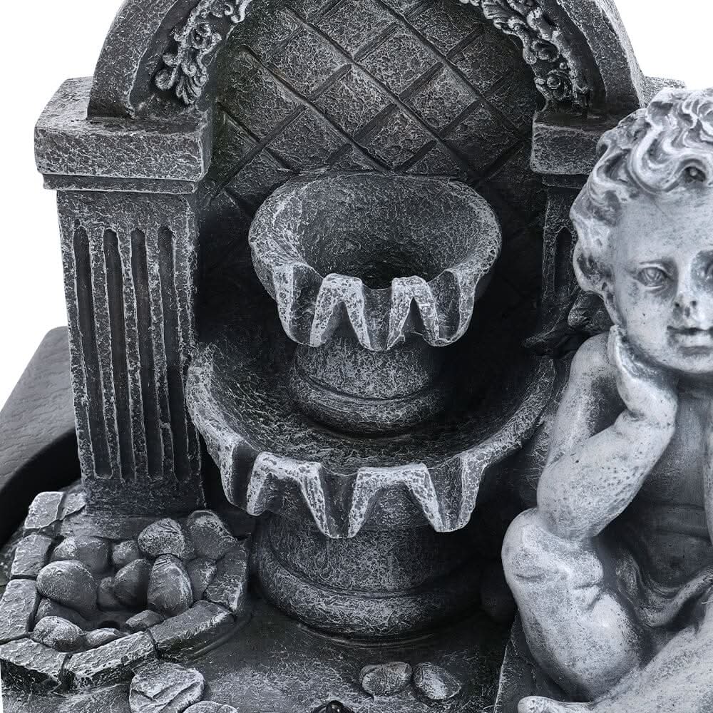 Grey Tabletop Resin Cherub Fountain with LED Light Indoor