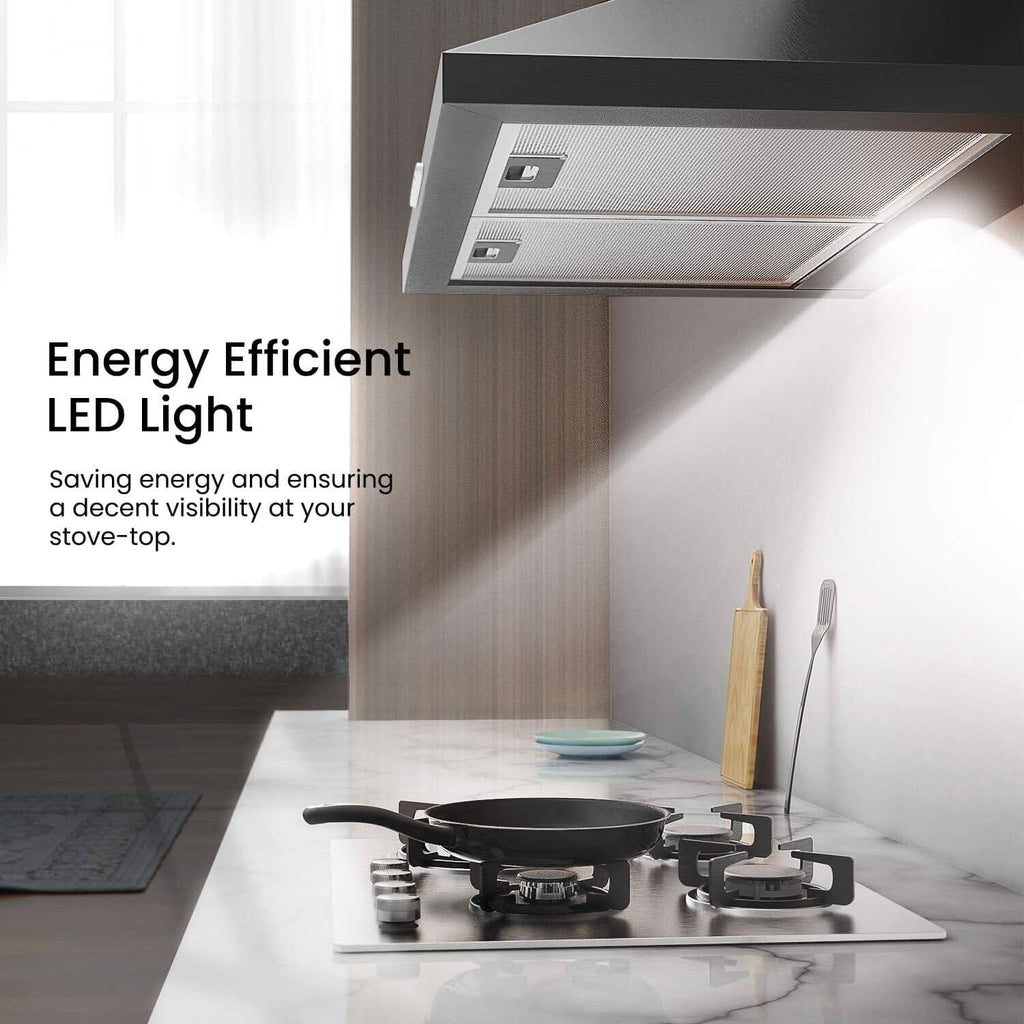 Black 60CM/ 90CM Wall-mounted 3-Speed Chimney Range Hood Cooker Extractor