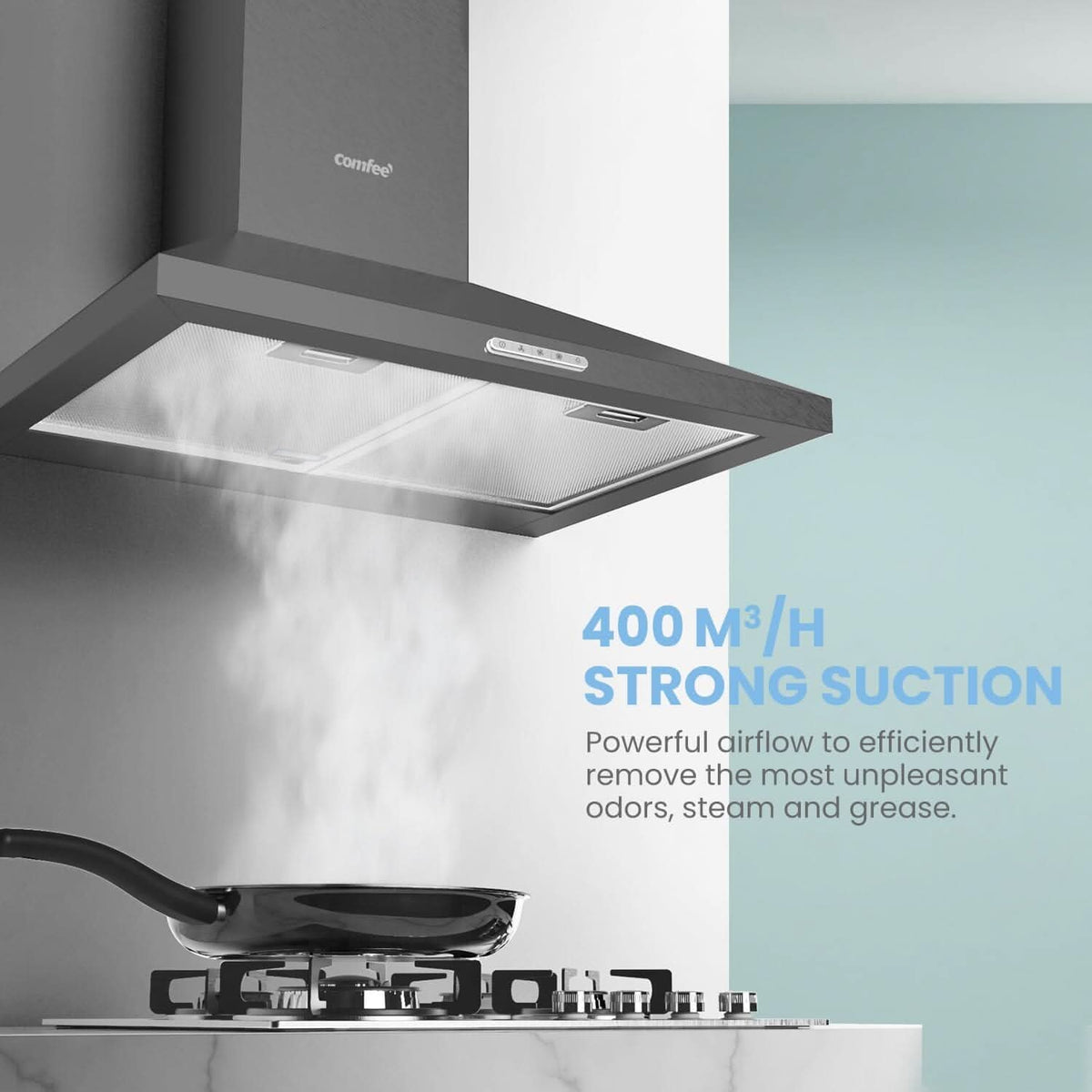Black 60CM/ 90CM Wall-mounted 3-Speed Chimney Range Hood Cooker Extractor
