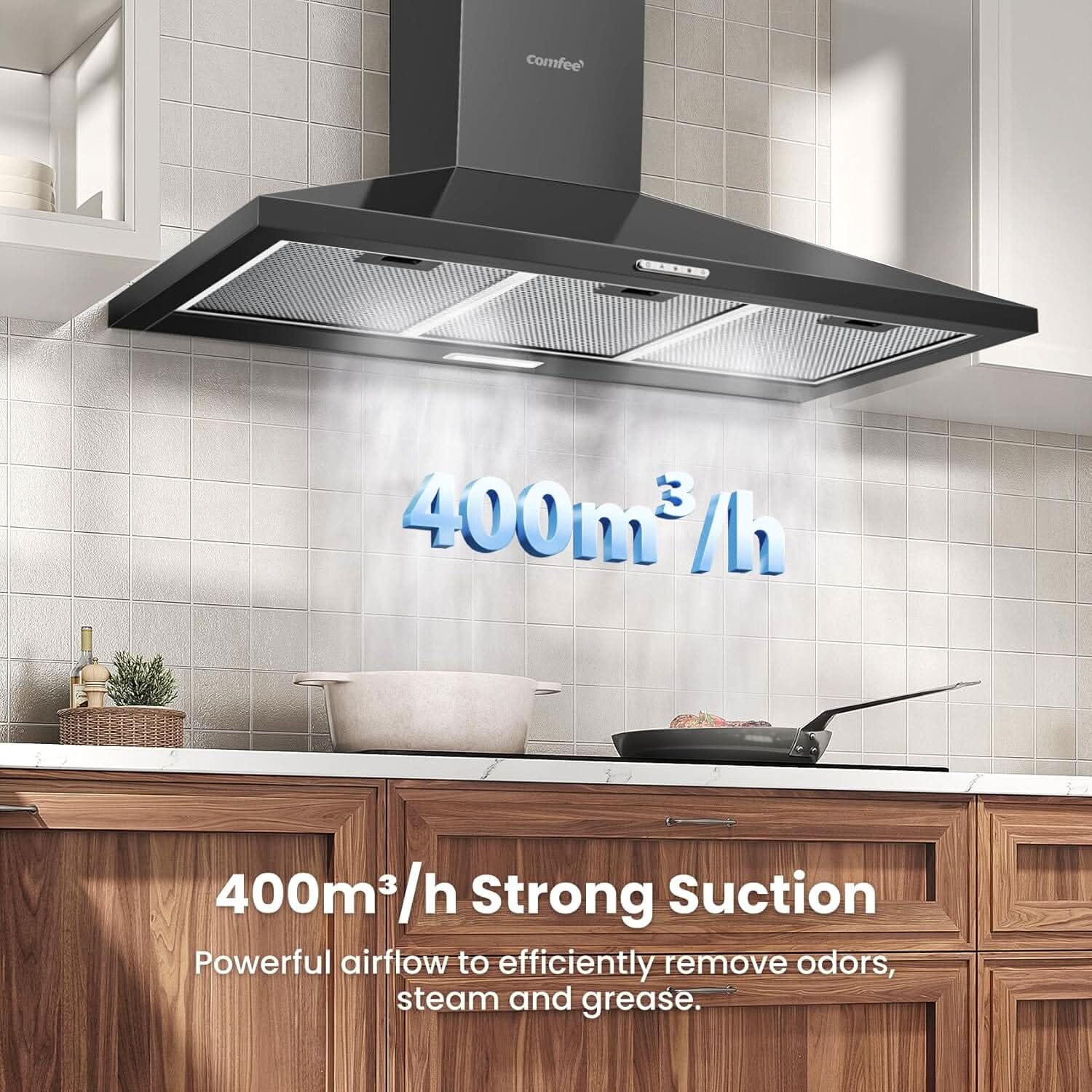 Black 60CM/ 90CM Wall-mounted 3-Speed Chimney Range Hood Cooker Extractor