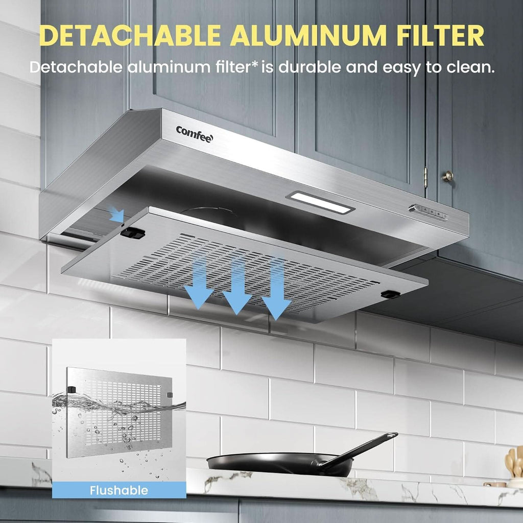 60cm Under Cabinet Wall-Mount Cooker Range Hood with 3-Speed Modes