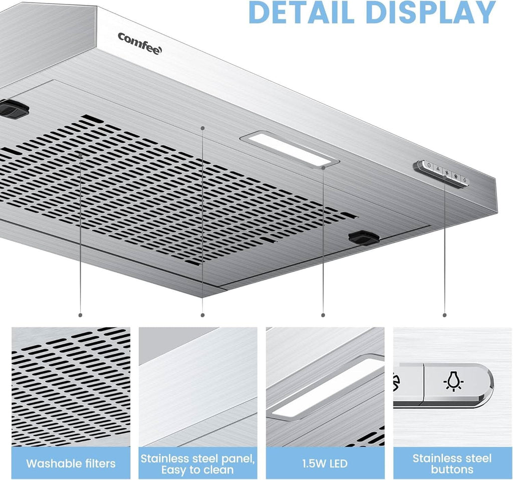 60cm Under Cabinet Wall-Mount Cooker Range Hood with 3-Speed Modes