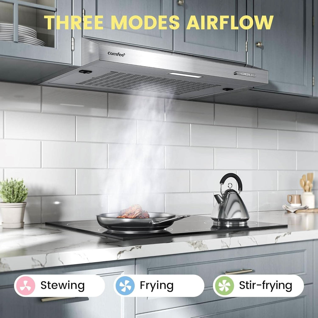 60cm Under Cabinet Wall-Mount Cooker Range Hood with 3-Speed Modes